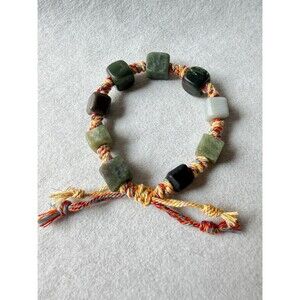 Natural Nephrite Jade Cube Bracelet Handmade Multicolor Braided Cord bracelet